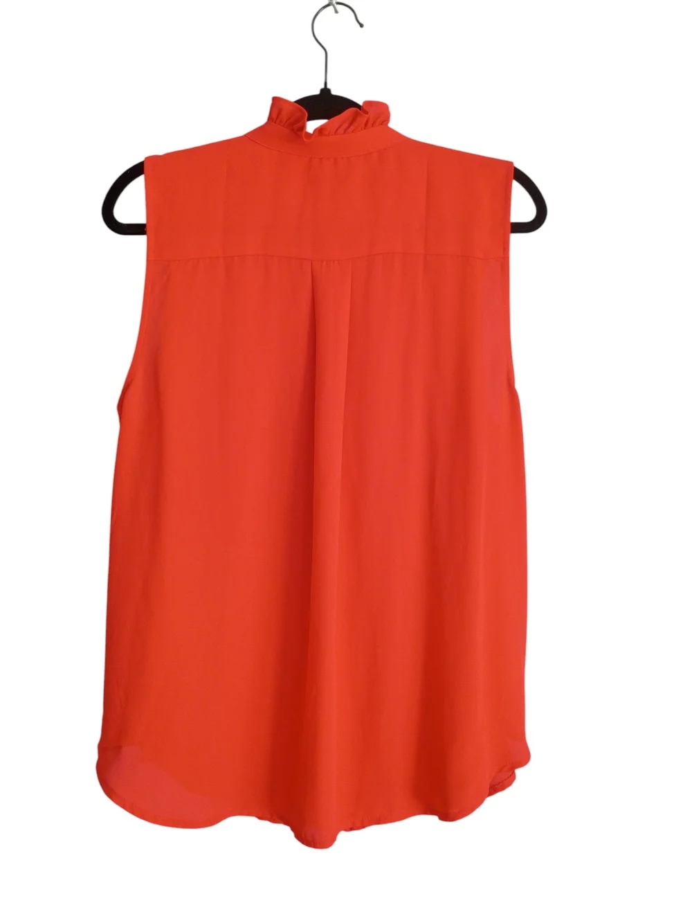 Ann Taylor Sleeveless Ruffle Pintuck Blouse in Coral/Red SZ L - Picture 2 of 6